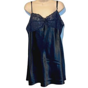 MORGAN TAYLOR Chemise Satin Lace Black Sexy Strappy Nightgown Womens XL